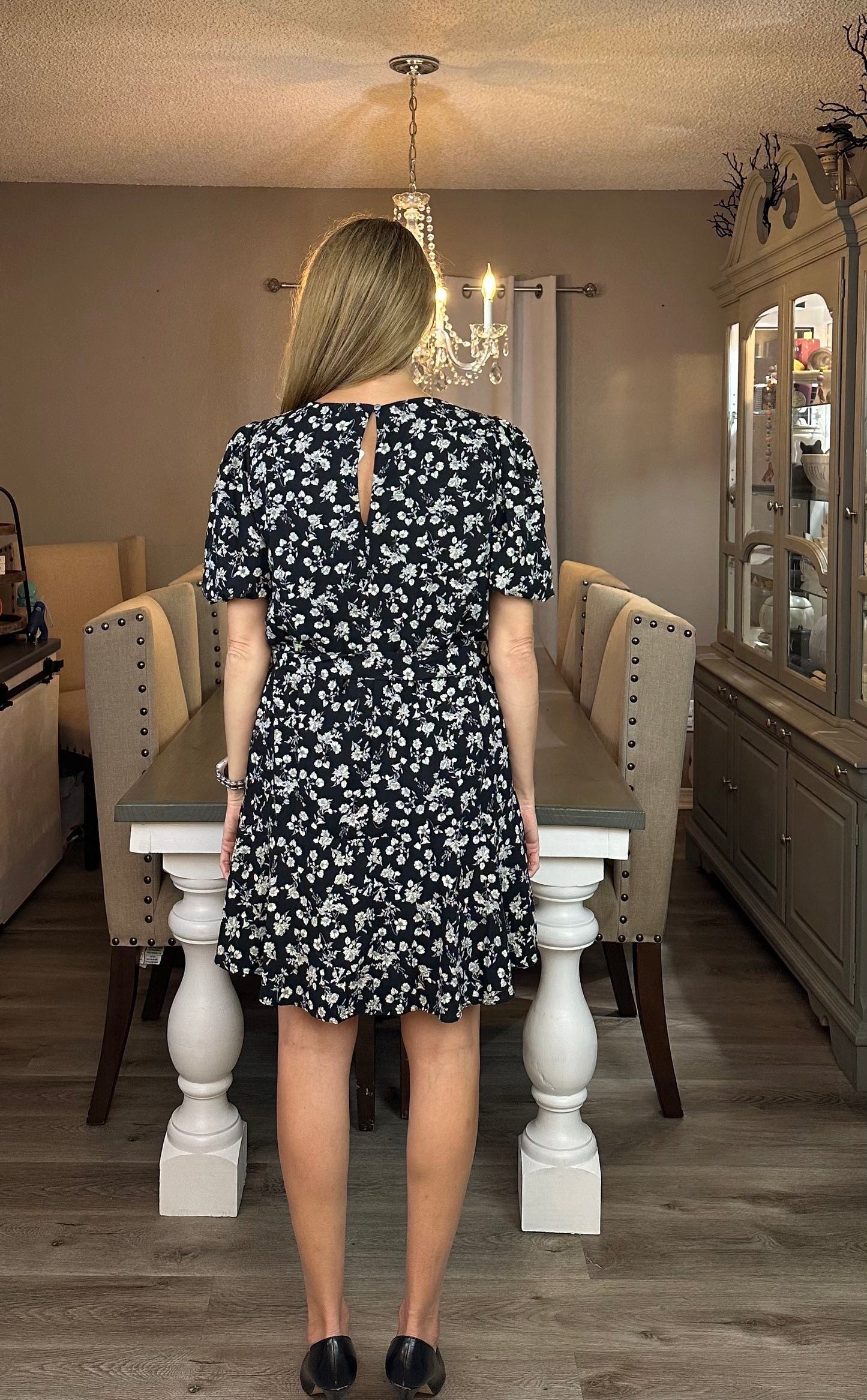 Floral Print Puff Shorts Sleeves Mini Dress