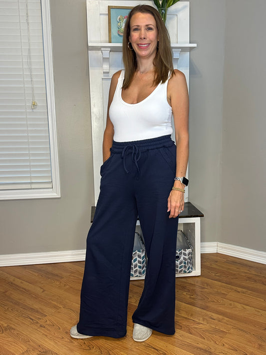 Zenana Drawstring French Terry Wide Leg Sweatpants