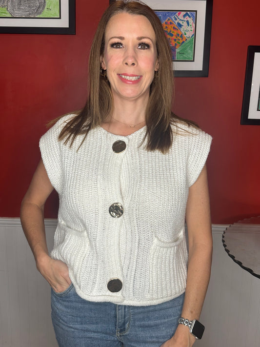SO ME Big Metal Button Front Sweater Vest