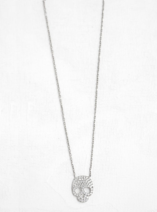 925 Sterling Silver CZ Skull Necklace