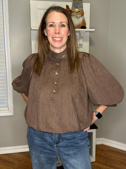 Solid 3/4 Balloon Sleeve Top