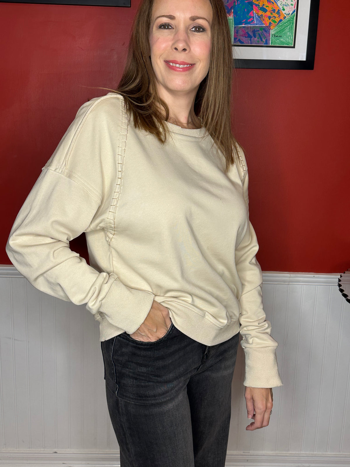 French Terry Raw Edged Mineral Wash Top with No Lining