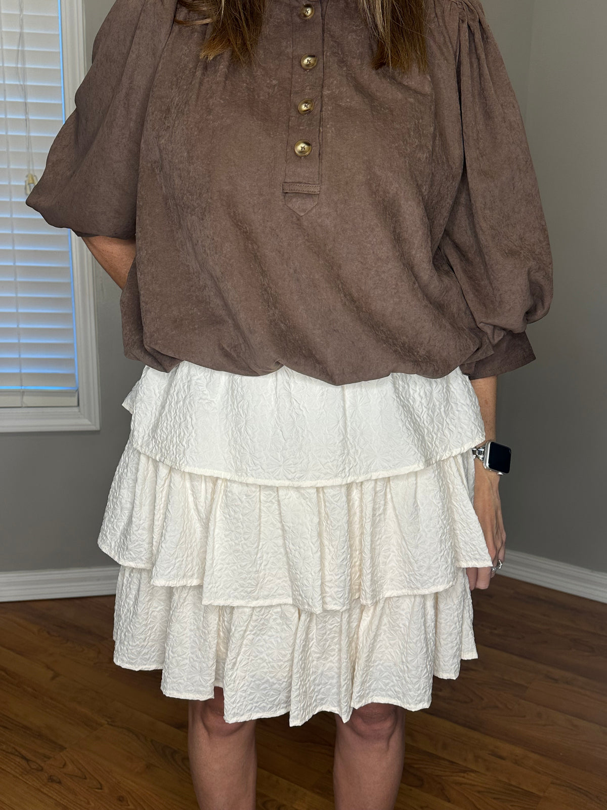 White Textured Ruffle Tiered Mini Skirt