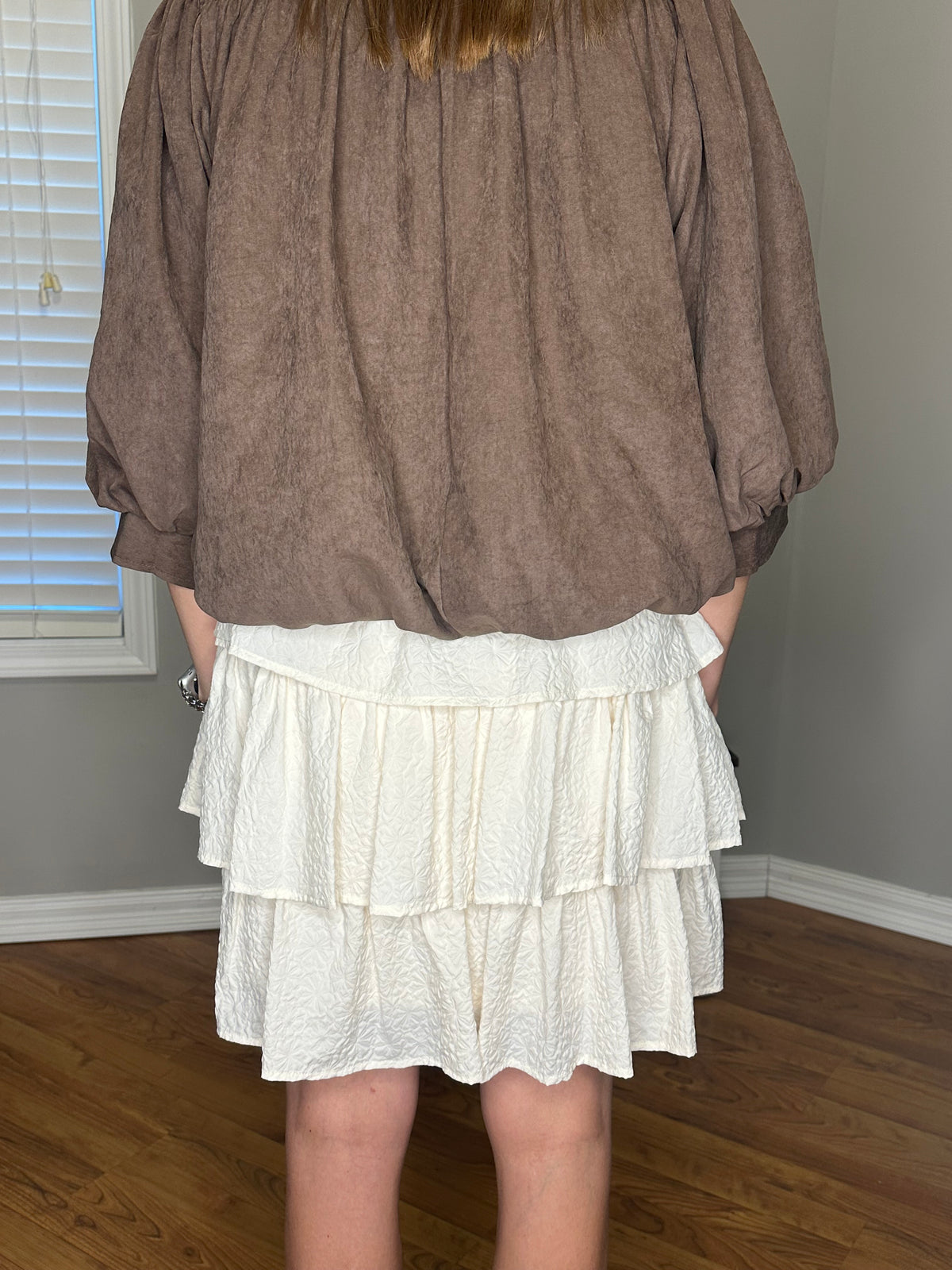 White Textured Ruffle Tiered Mini Skirt