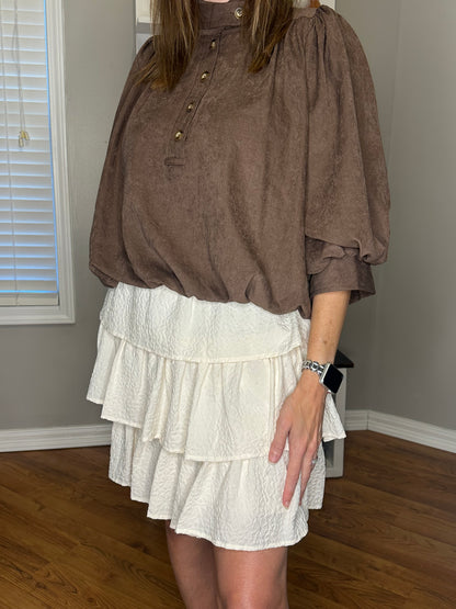 White Textured Ruffle Tiered Mini Skirt