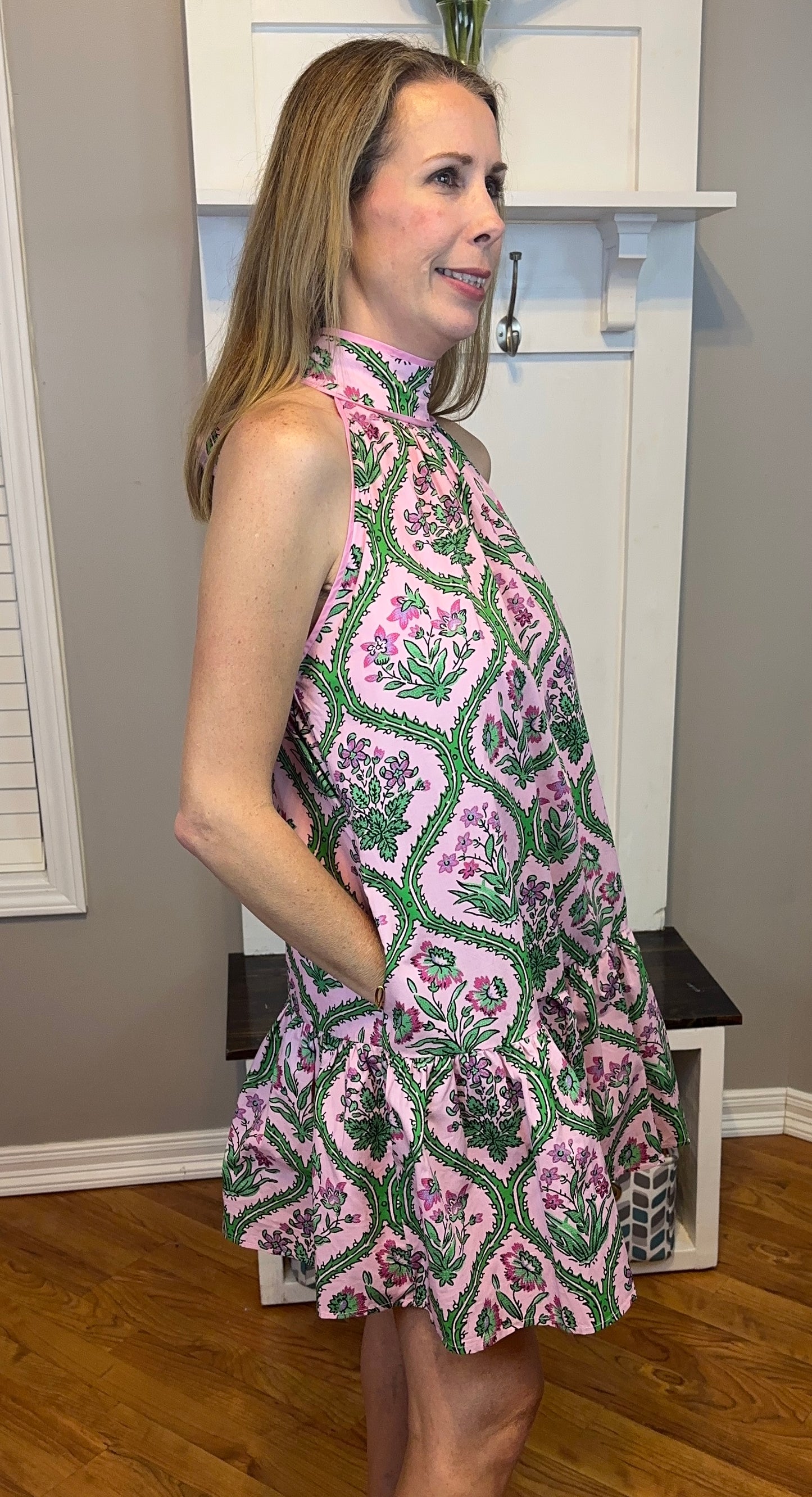 Botanical Print Sleeveless Mini Dress