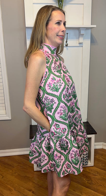 Botanical Print Sleeveless Mini Dress