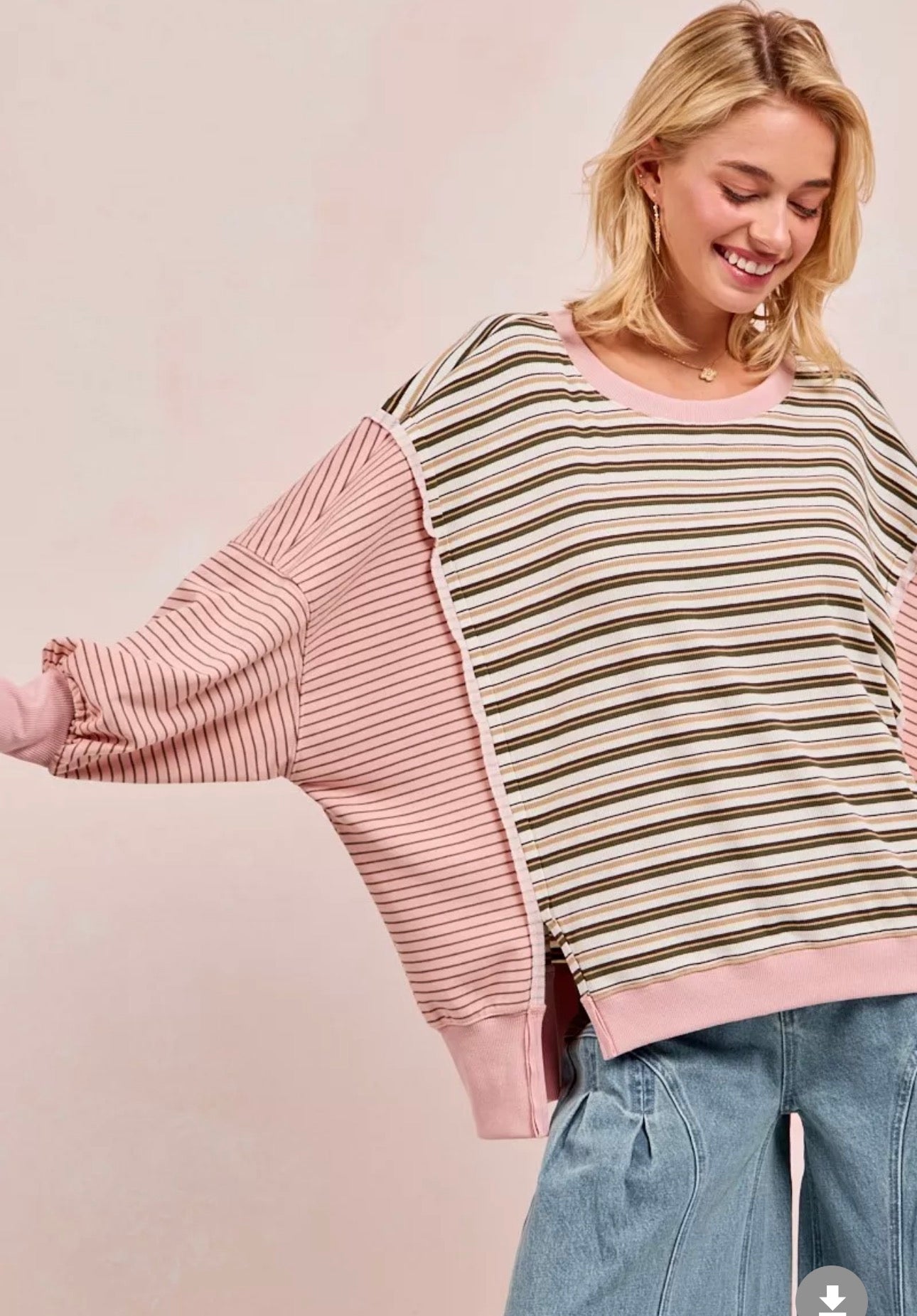 BiBi Stripe Mixed Top With Cut Edge And Reverse Outseam