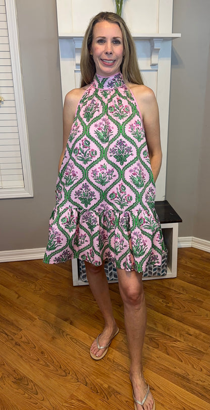 Botanical Print Sleeveless Mini Dress