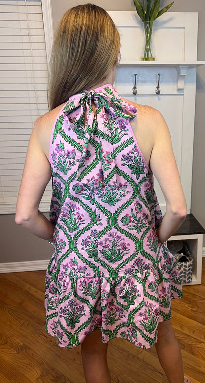 Botanical Print Sleeveless Mini Dress