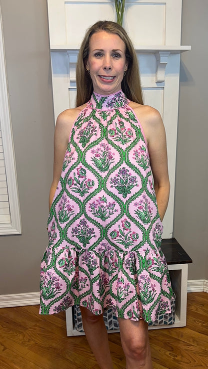 Botanical Print Sleeveless Mini Dress
