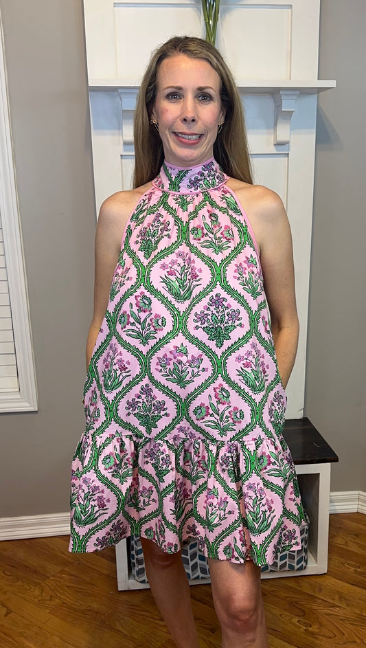 Botanical Print Sleeveless Mini Dress
