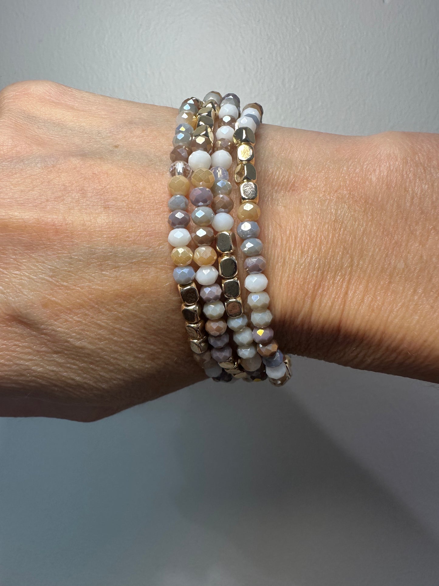 4 Piece Glass Metal Beaded Bracelet Set