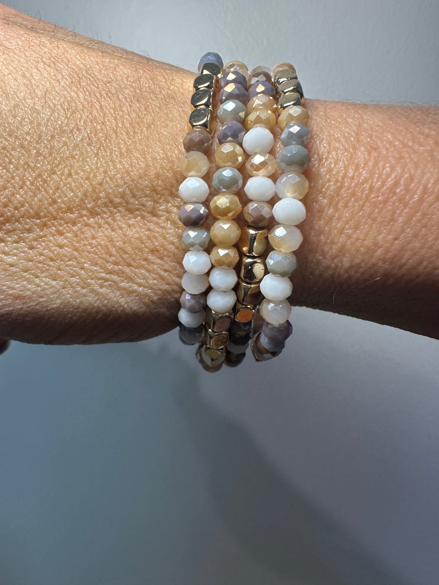 4 Piece Glass Metal Beaded Bracelet Set