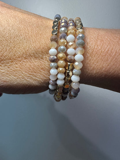 4 Piece Glass Metal Beaded Bracelet Set