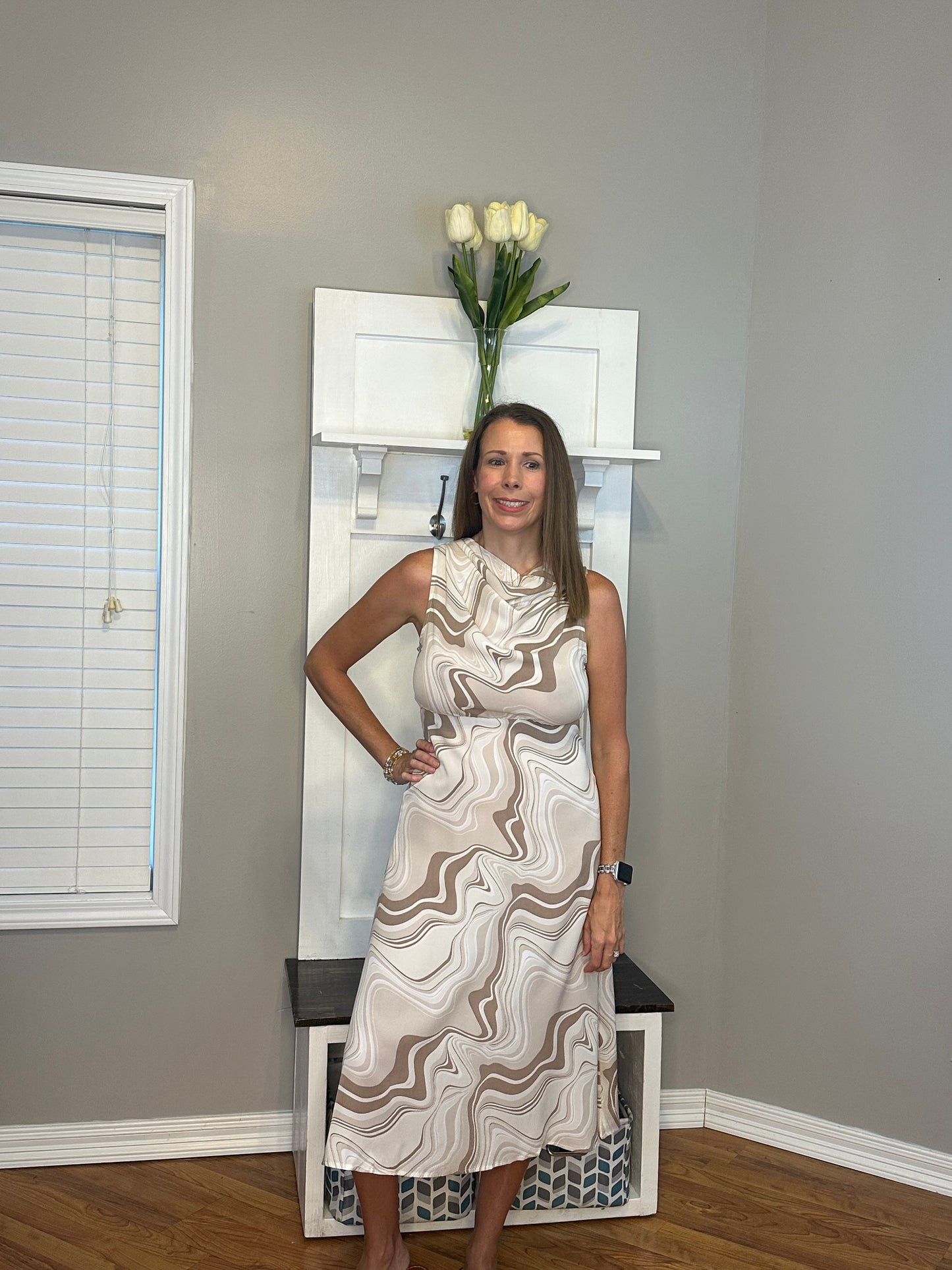 Printed Sleeveless Midi Dress