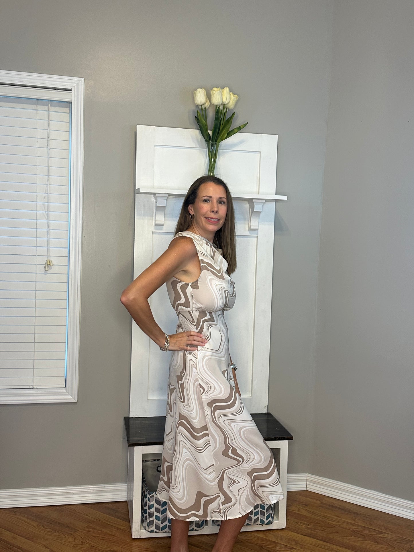 Printed Sleeveless Midi Dress