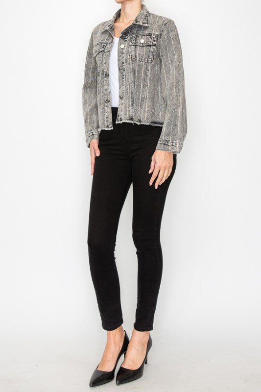 Black denim jacket with sparkly stones