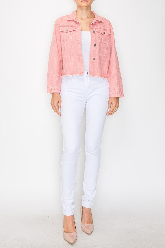 Pink denim jacket with sparkly rhinestones