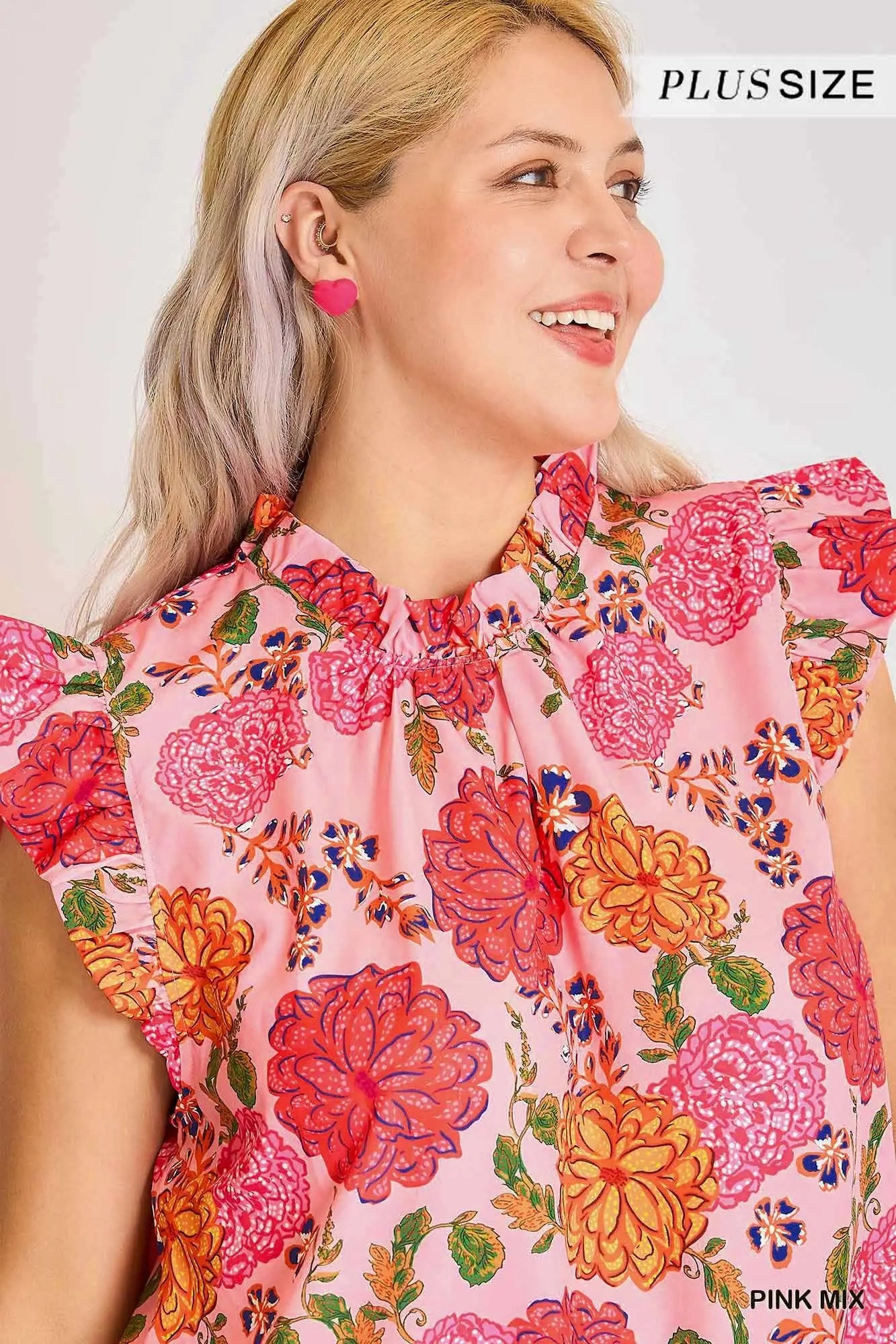 Floral Print High Ruffle Neck Boxy Cut Top with Ruffle Sleeve