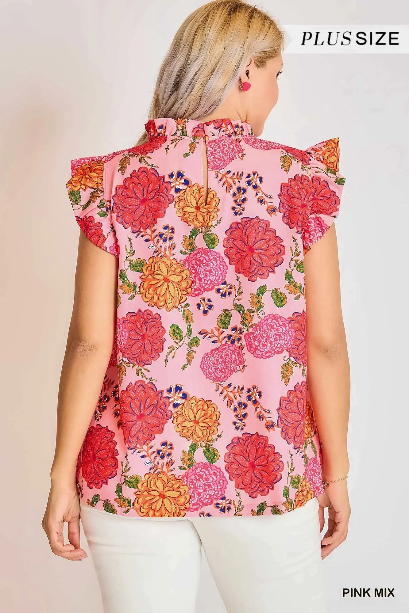 Floral Print High Ruffle Neck Boxy Cut Top with Ruffle Sleeve