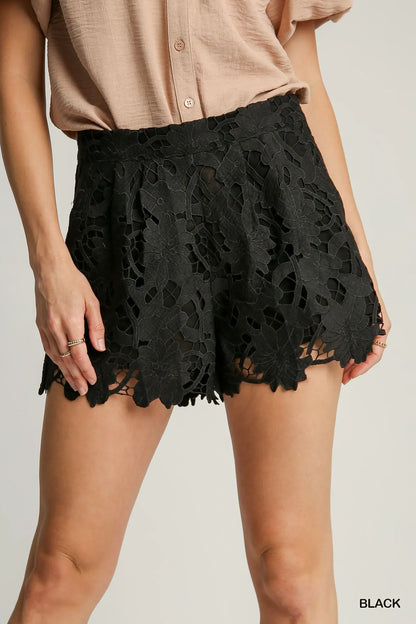 Floral Lace Scalloped Hem Shorts