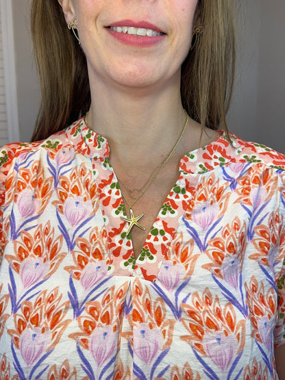 Umgee Watercolor Floral Print Top with High-Low Hem