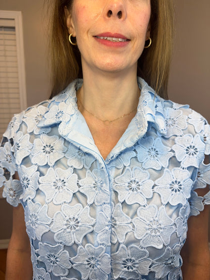 Lt. Blue Floral Lace Collared Top