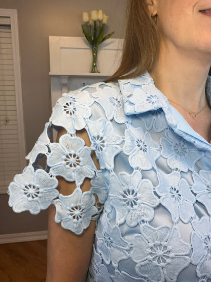 Lt. Blue Floral Lace Collared Top