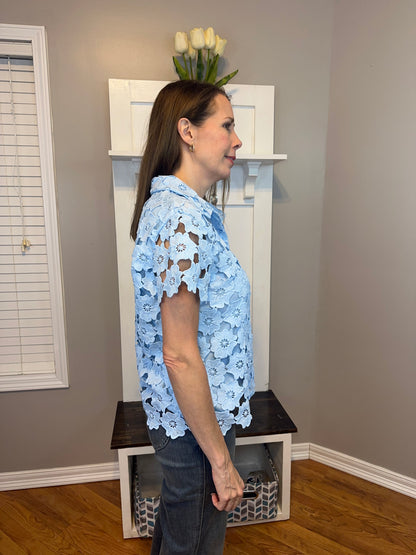 Lt. Blue Floral Lace Collared Top