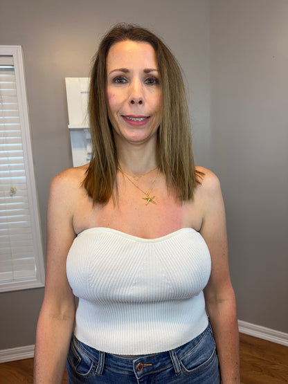White strapless sweater knit tube top