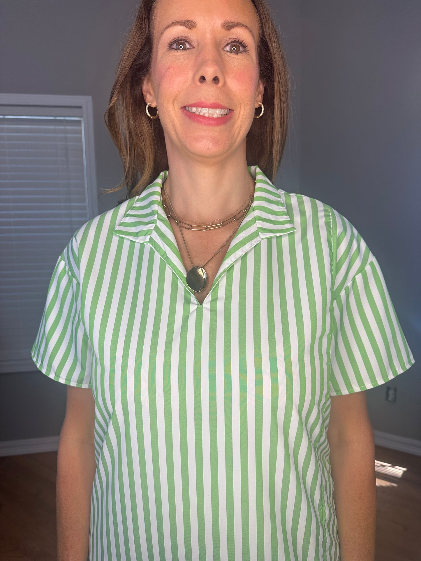 Striped High Slit Maxi Shirt Dress