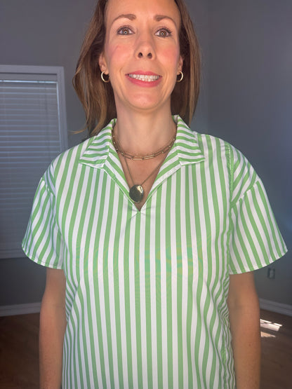 Striped High Slit Maxi Shirt Dress