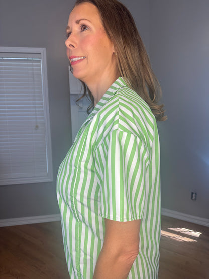 Striped High Slit Maxi Shirt Dress
