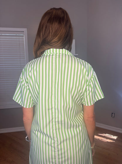 Striped High Slit Maxi Shirt Dress