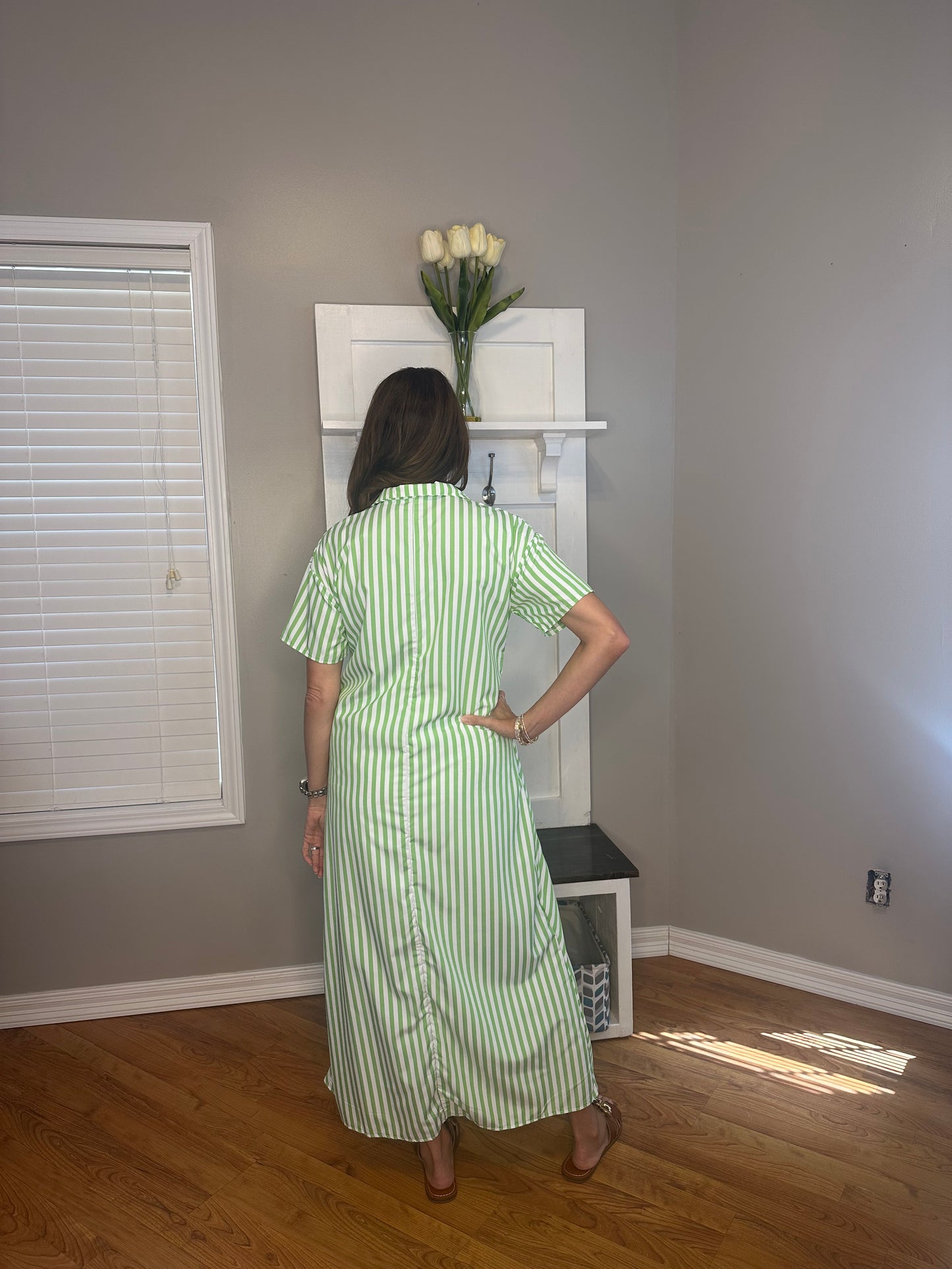 Striped High Slit Maxi Shirt Dress