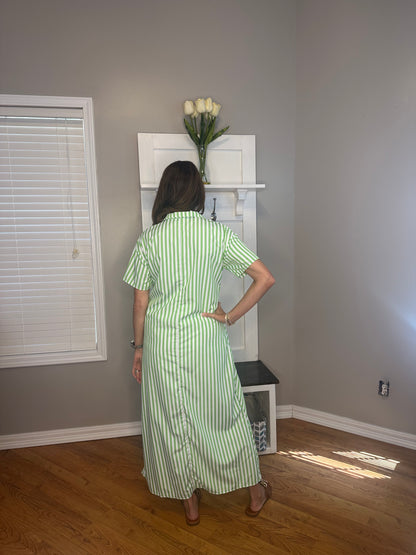 Striped High Slit Maxi Shirt Dress
