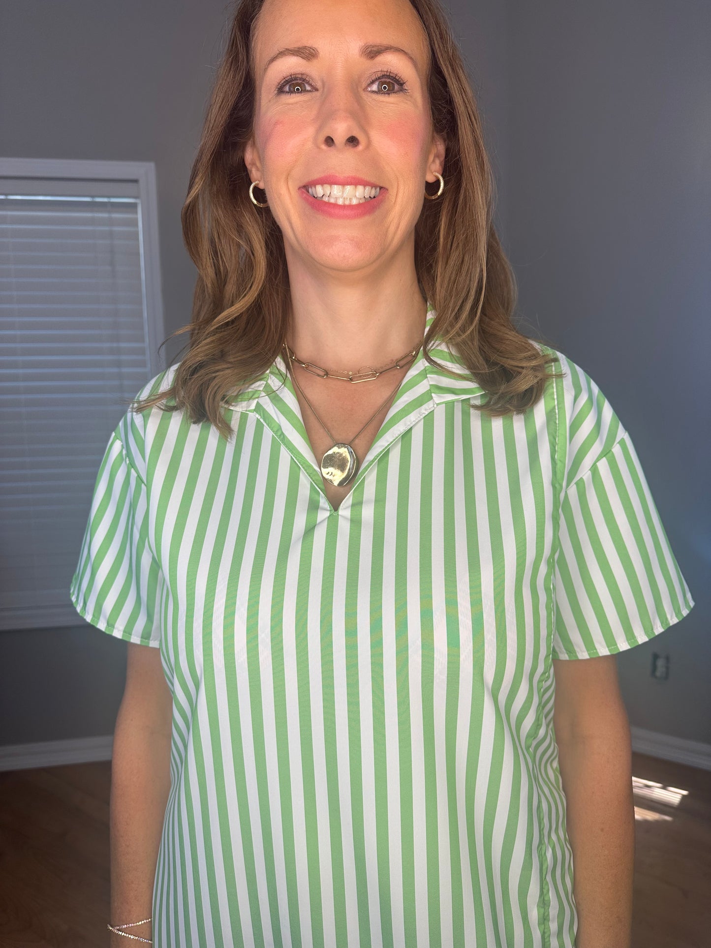 Striped High Slit Maxi Shirt Dress