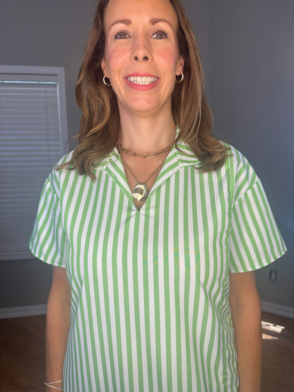 Striped High Slit Maxi Shirt Dress