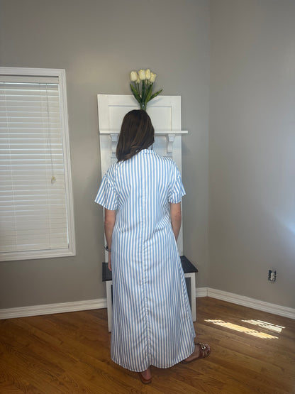 Striped High Slit Maxi Shirt Dress