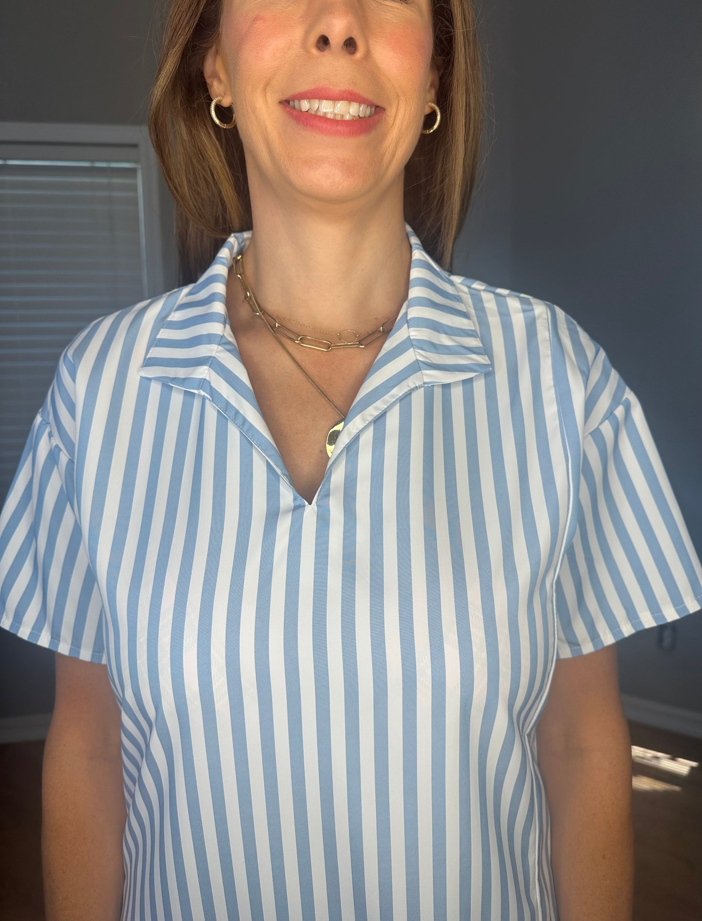 Striped High Slit Maxi Shirt Dress