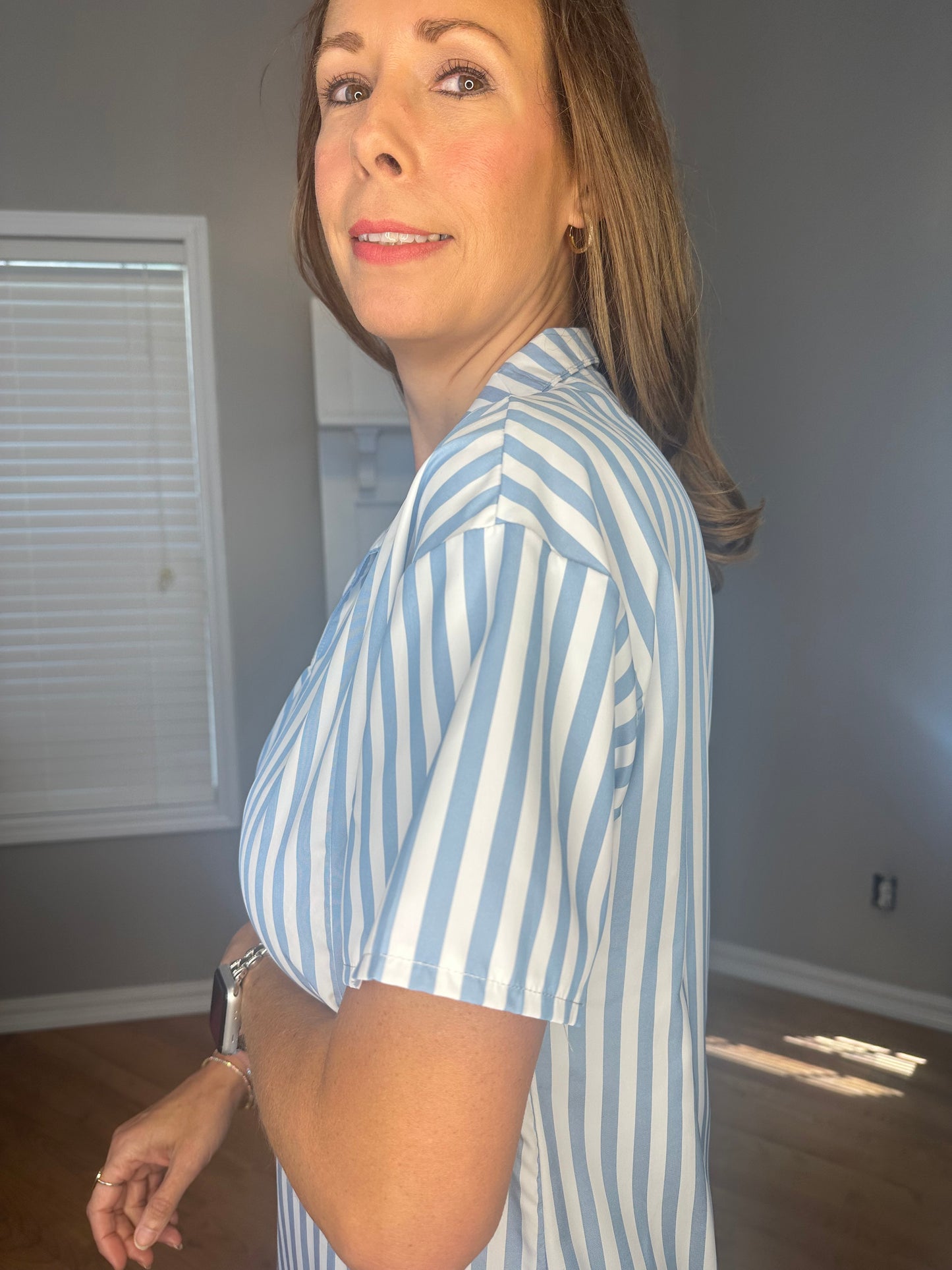 Striped High Slit Maxi Shirt Dress