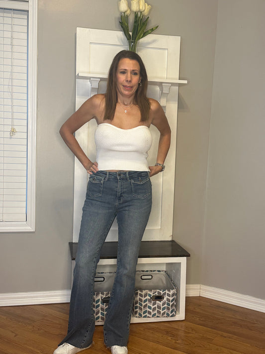 Judy Blue Mid Rise Flare Jeans with Front Flap Pockets