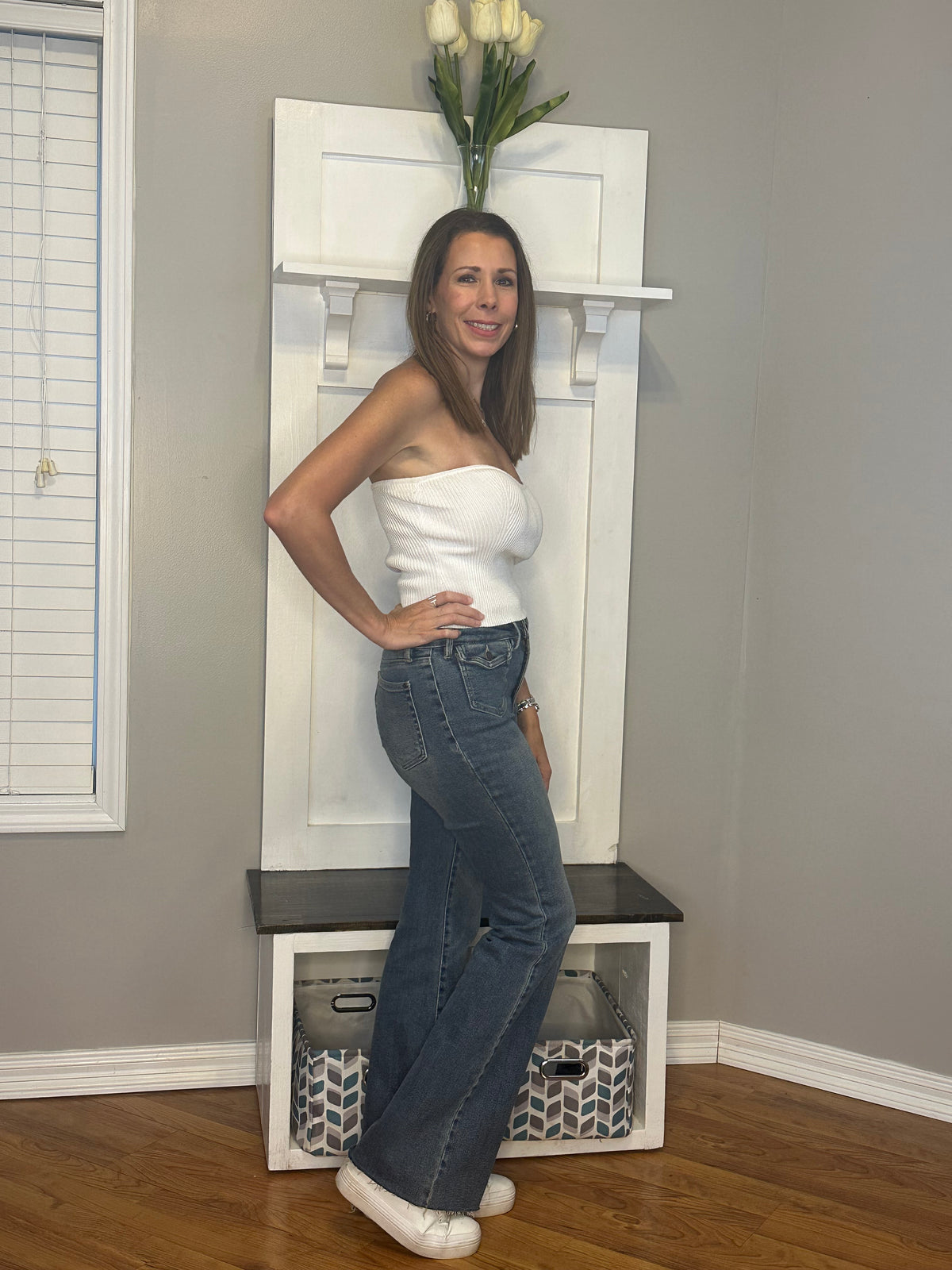 Judy Blue Mid Rise Flare Jeans with Front Flap Pockets