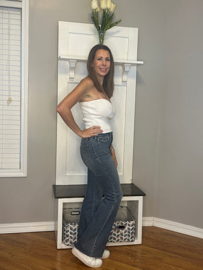 Judy Blue Mid Rise Flare Jeans with Front Flap Pockets