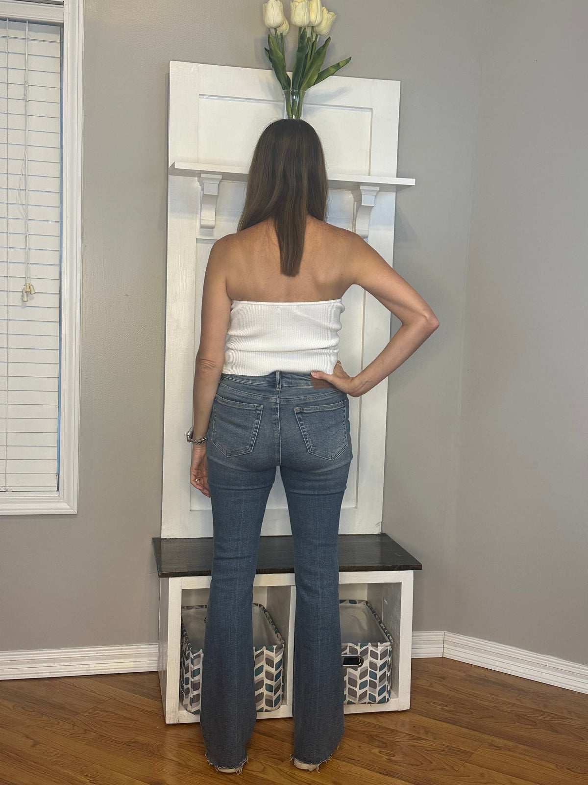 Judy Blue Mid Rise Flare Jeans with Front Flap Pockets