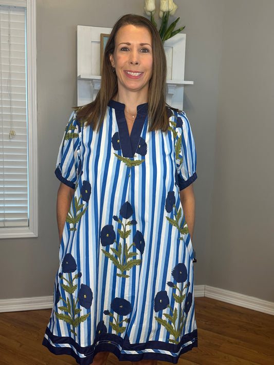 Umgee Mix Floral Stripe Contrast Dress