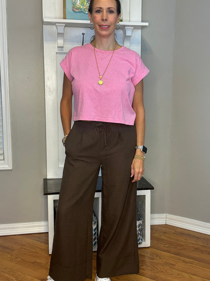 Zenana Woven Airflow Drawstring Pants