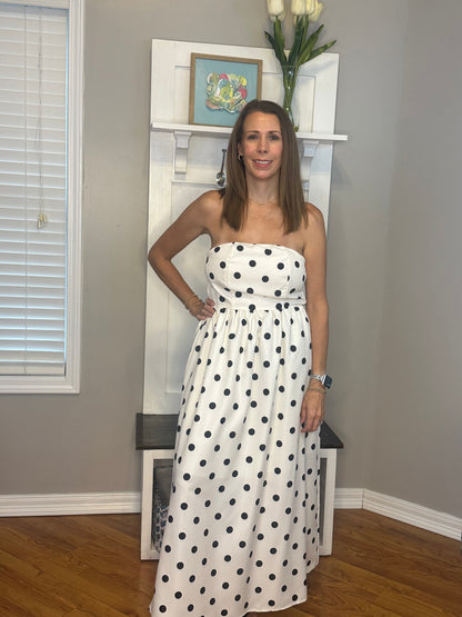 Polka Dot Strapless Midi Dress
