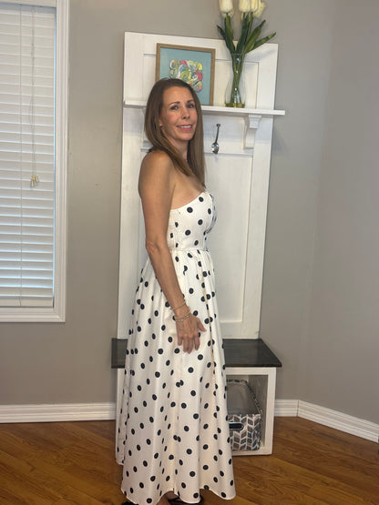 Polka Dot Strapless Midi Dress